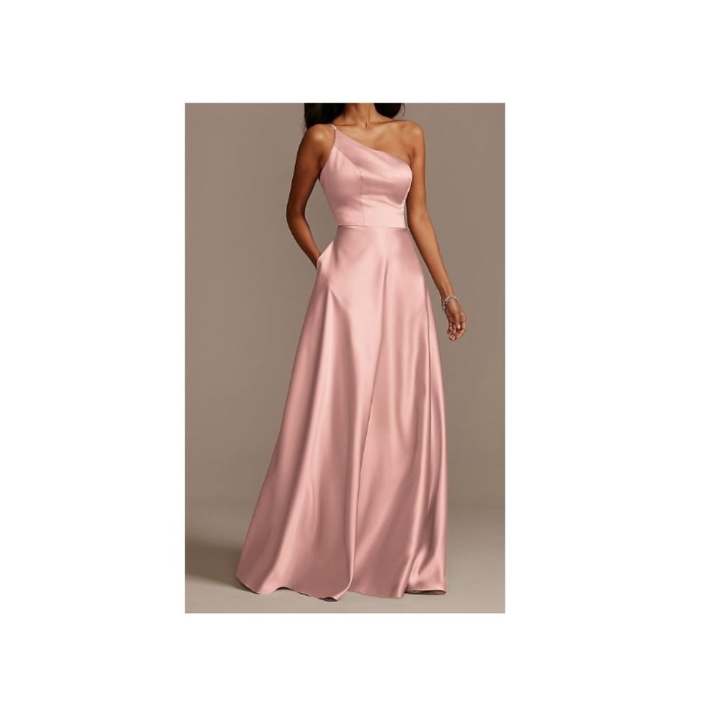 David's Bridal Satin One-Shoulder Dress - Size 2 Prom, Wedding Guest